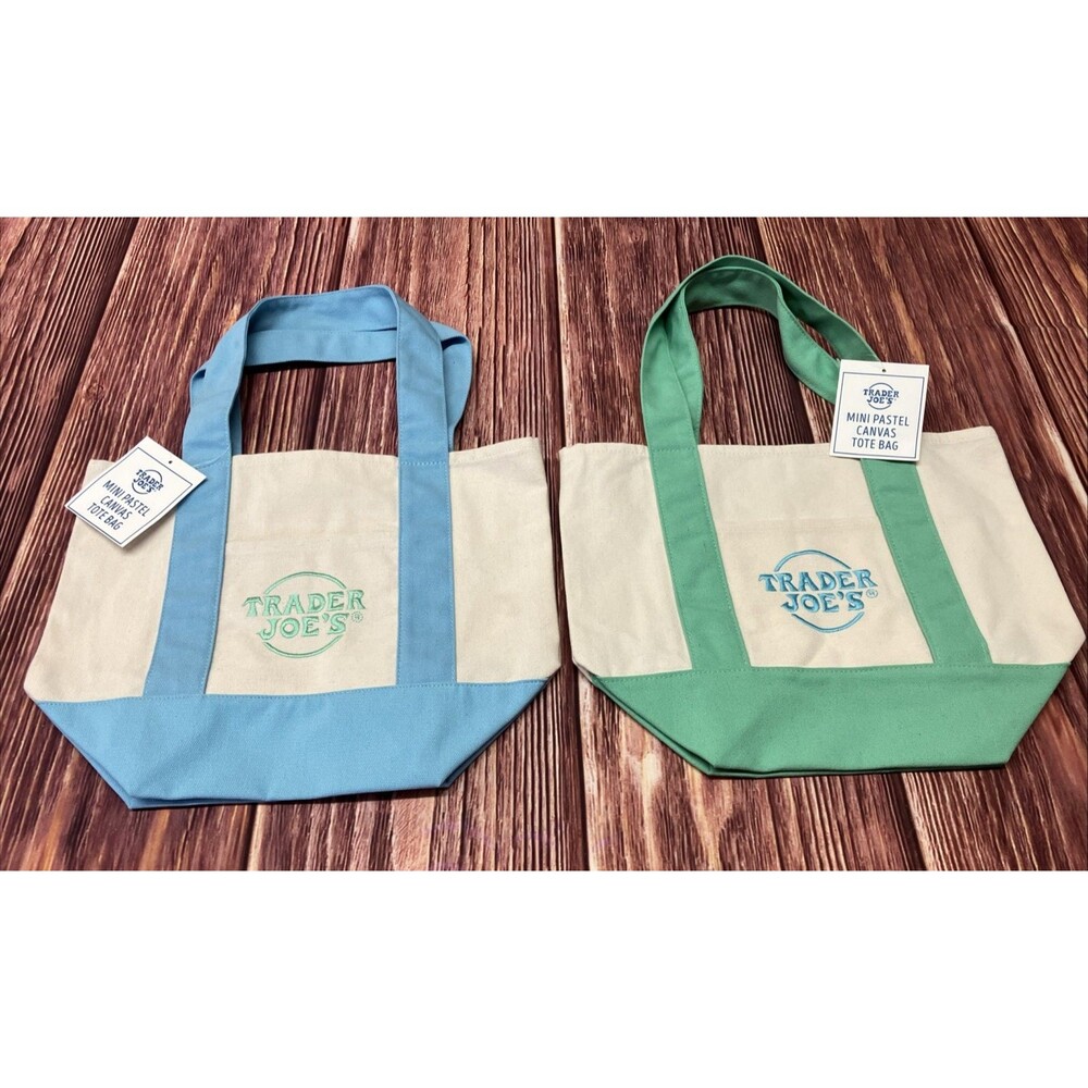 Lot Of 2 Trader Joe’s Mini Pastel Canvas Tote Bags